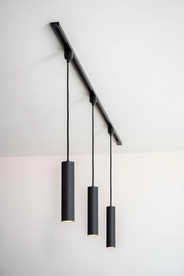 Lucide TRACK FLORIS pendant - 1-circuit Track lighting system - 1xGU10 - Black (Extension) - ambiance 4